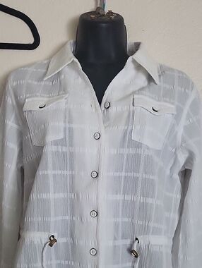 Jones New York White Textured Button-Up Shirt Jacket
